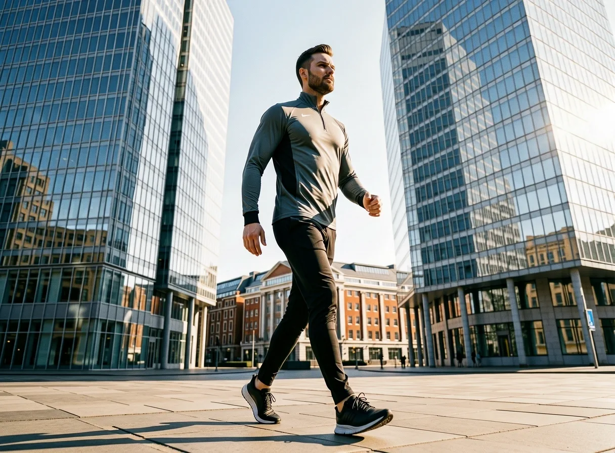 Professional in motion in a UK city